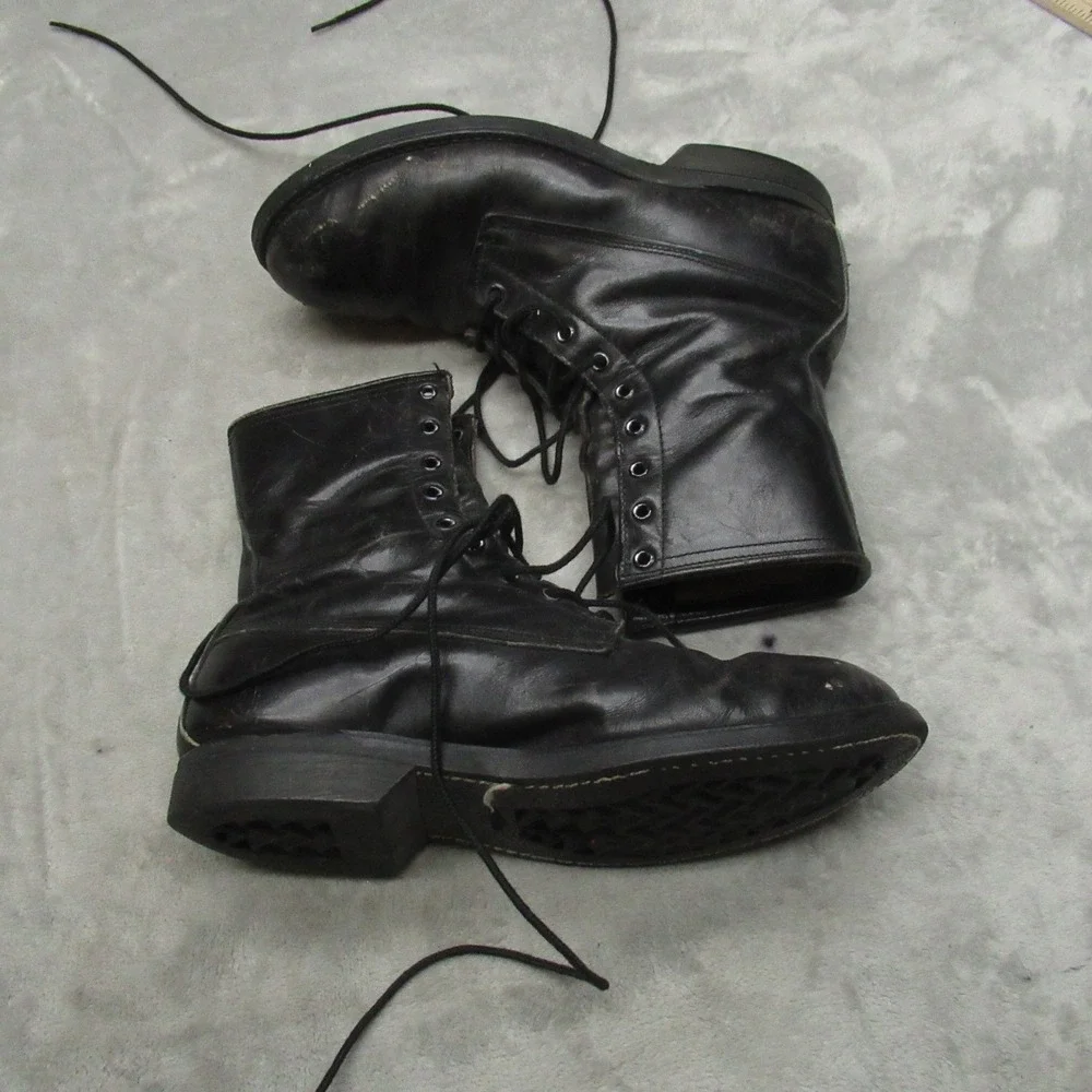 Addison Shoe Company Men 8.5W Combat Boots‎ Blk Leather Lace Up Rugged VTG 1980
